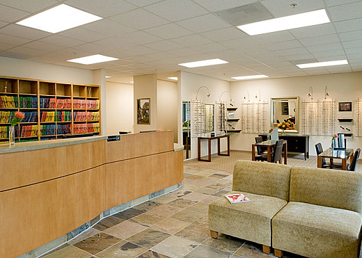 InterSpace Design - Commercial Interior Design showing Reception Area of Optometrist office