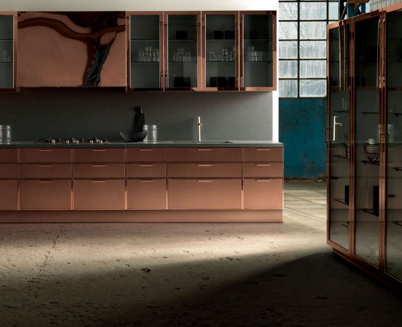 Same cabinets in polished and matte copper create a totally different look.