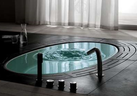 A sunken hot tub in minimalist design
