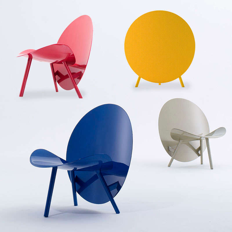Colorful chairs made from car racing material