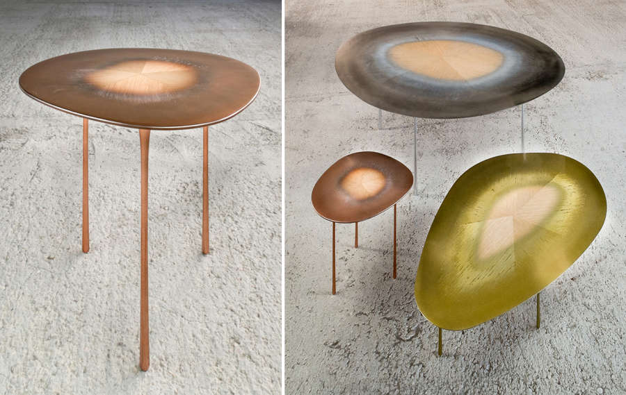 Tables made with a metal & wood composite