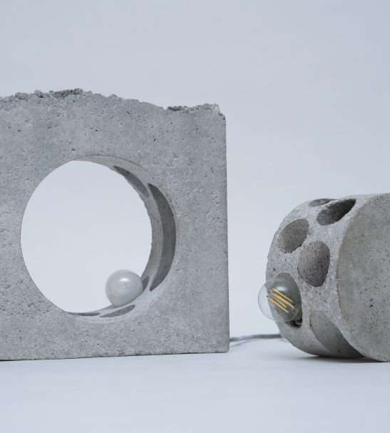 Set of 2 table lamps made from concrete.