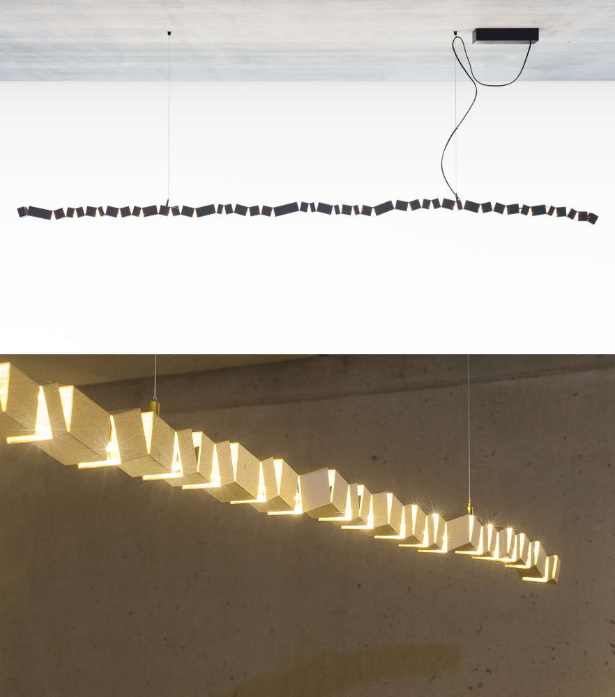 A chandelier inspired by the videogame Tetris.