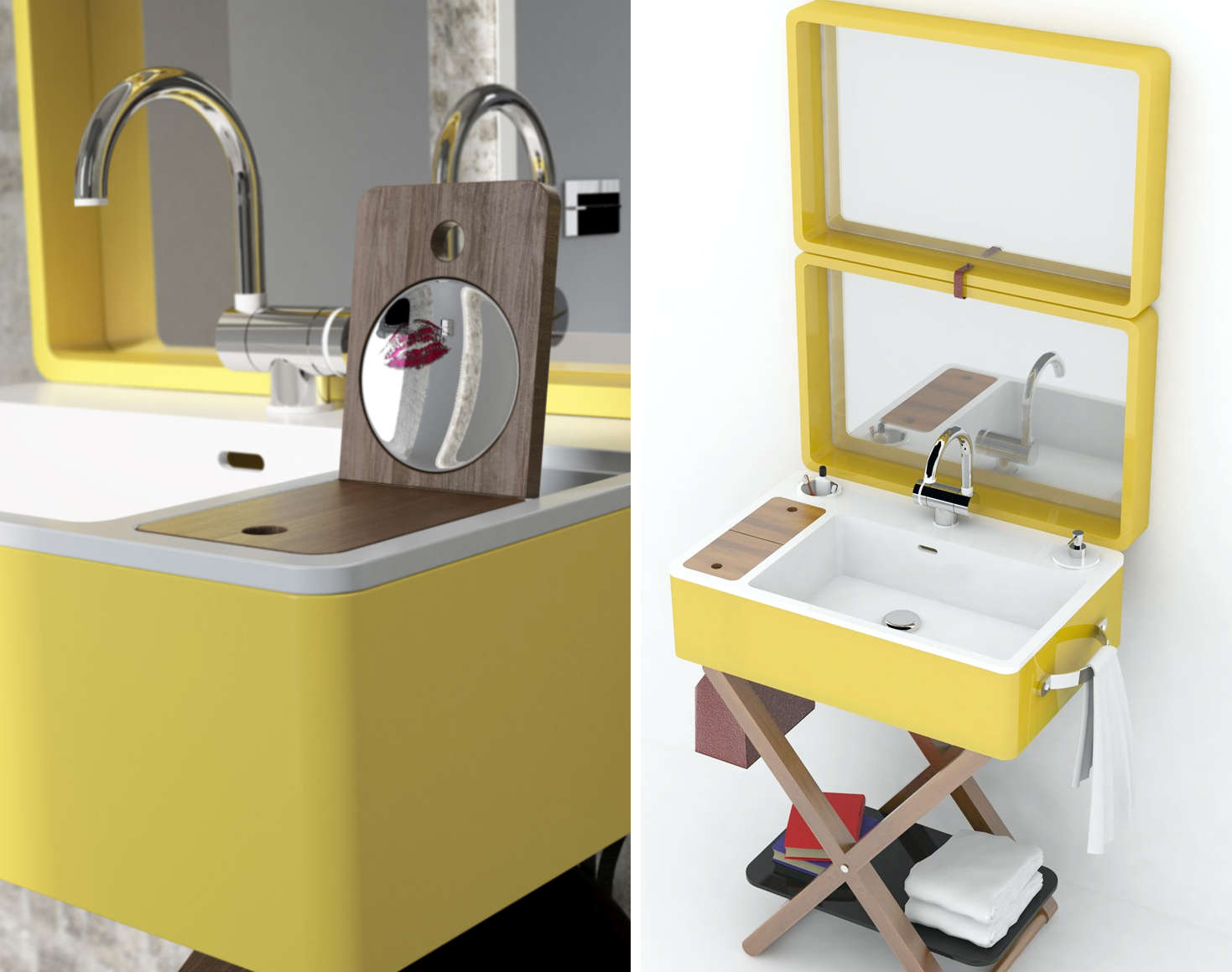 A portable vanity designed to resemble a suitcase