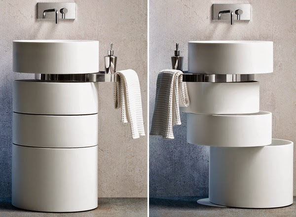 Cylindrical sink with stacked storage underneath