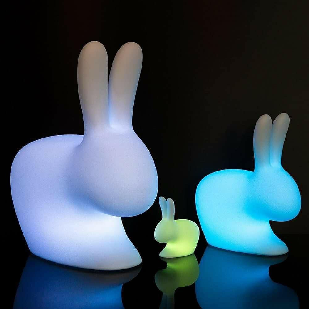 Colorful rabbit-shaped light fixtures 