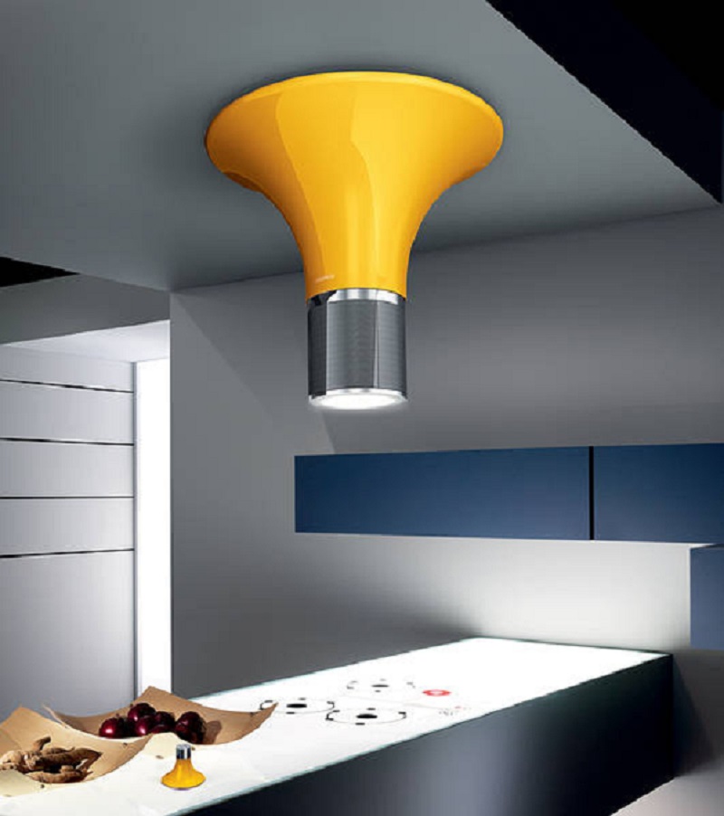 Yellow ceiling mounted vent hood