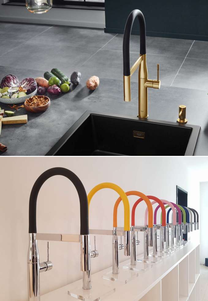 Kitchen faucets with multi-colored hose options