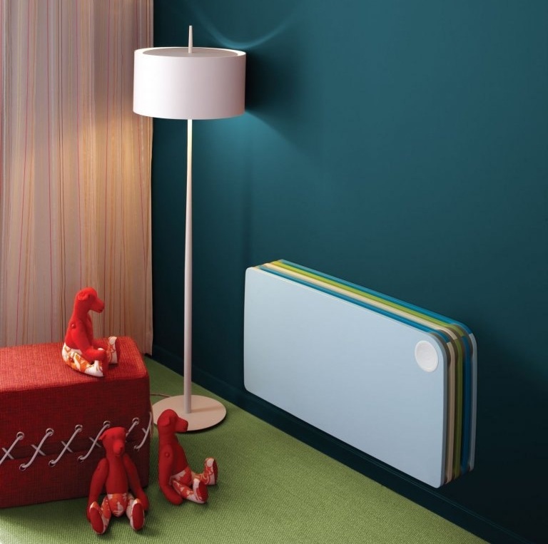 Child safe wall heater in blue and green designed for a boy's room