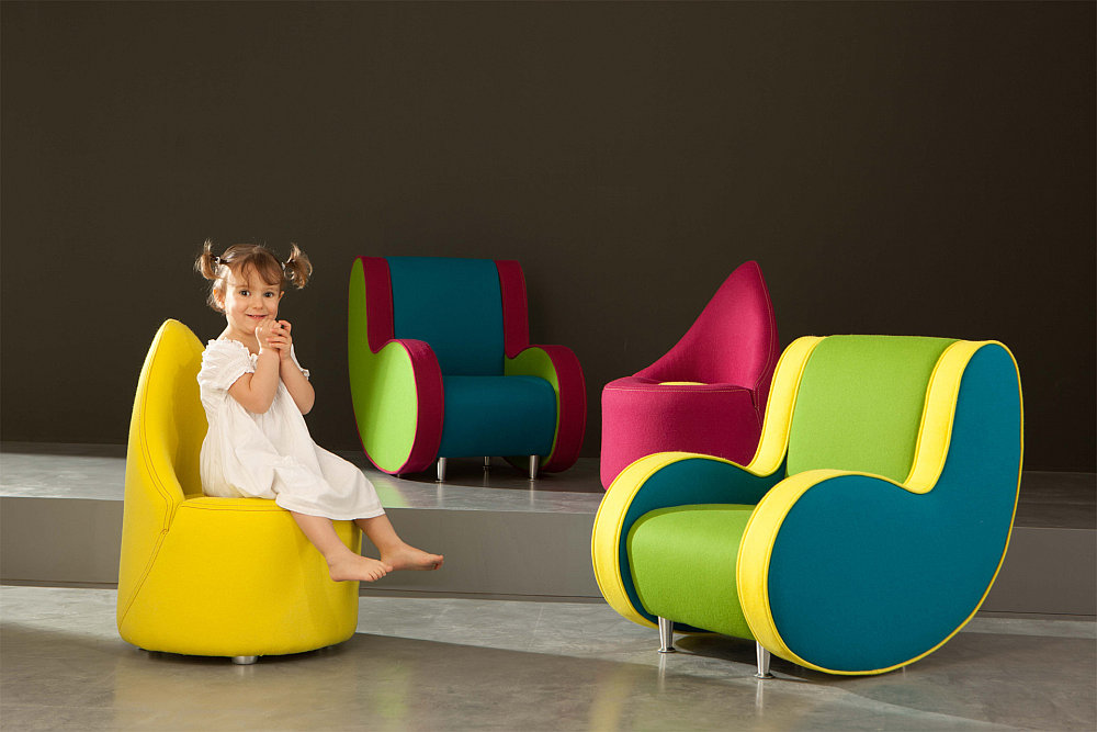 Two models of colorful children's chairs.