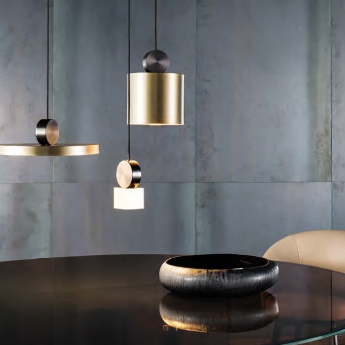 Pendant light fixtures in simple geometric forms