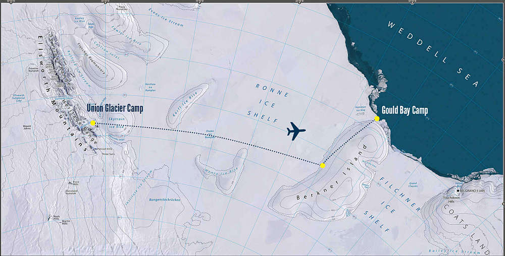 Map showing the 2 ALE camps in Antarctica