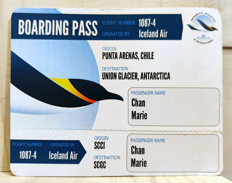 ALE Boarding pass for Antarctica flight