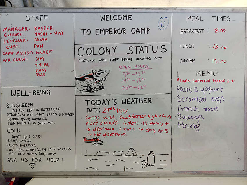 Antarctica camp community tent bulletin board