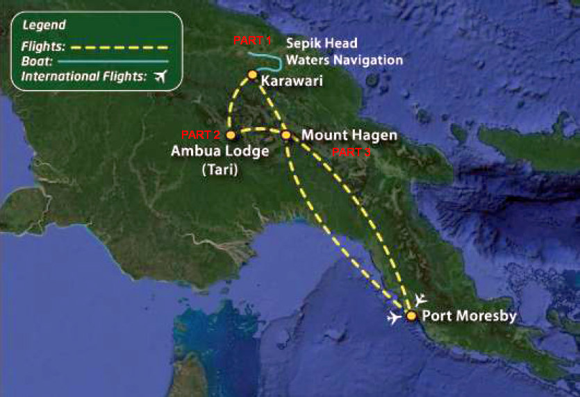Papua New Guinea Itinerary Map