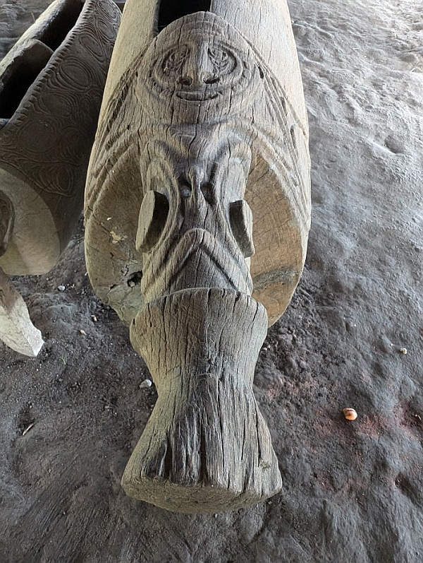 Pig & Crocodile Carvings on Sepik Basin Slit Drum
