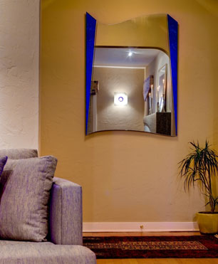InterSpace Design - Custom entryway mirror with blue accents